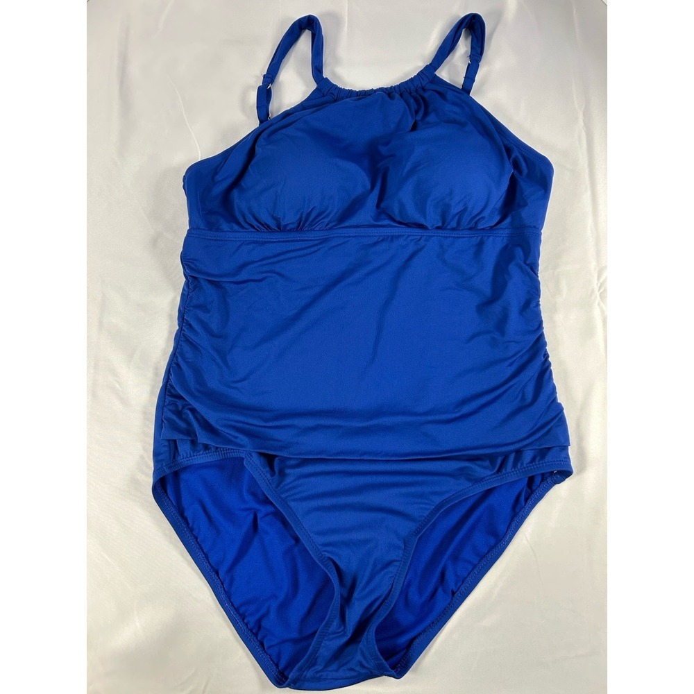 Jantzen One Piece Swimsuit Ruched Tummy Blue Estimated Size L/XL Vacation Pool